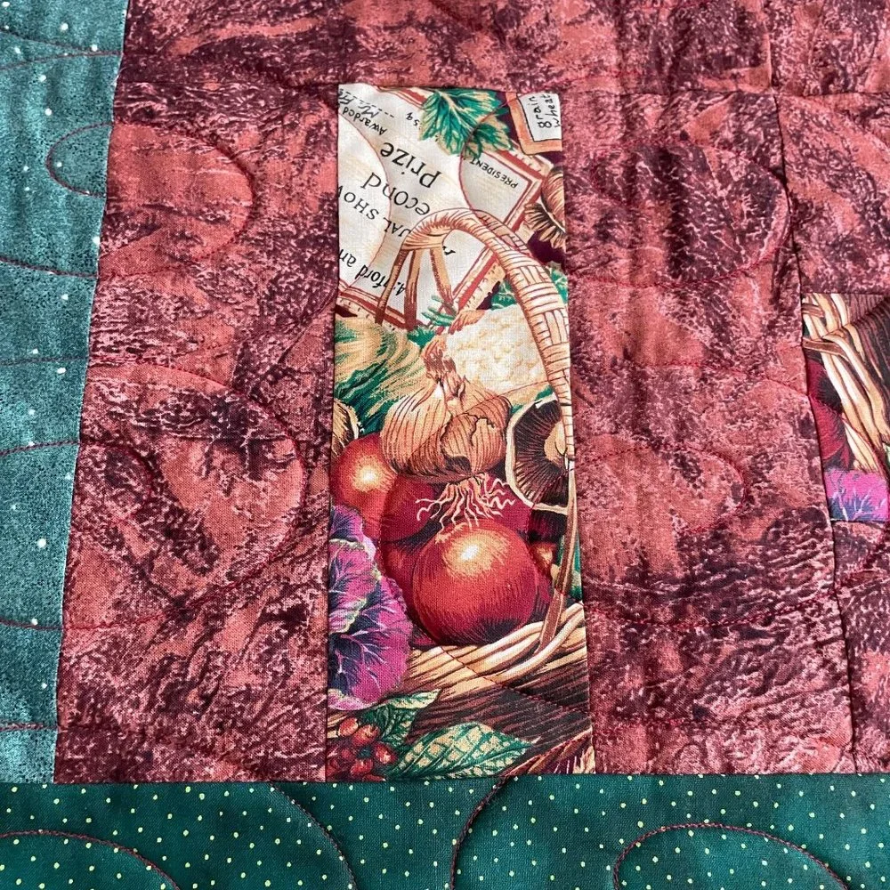 Handmade Harvest Lap Quilt Split Rail Greens & Browns Fall Leaf Berries  43 x 52